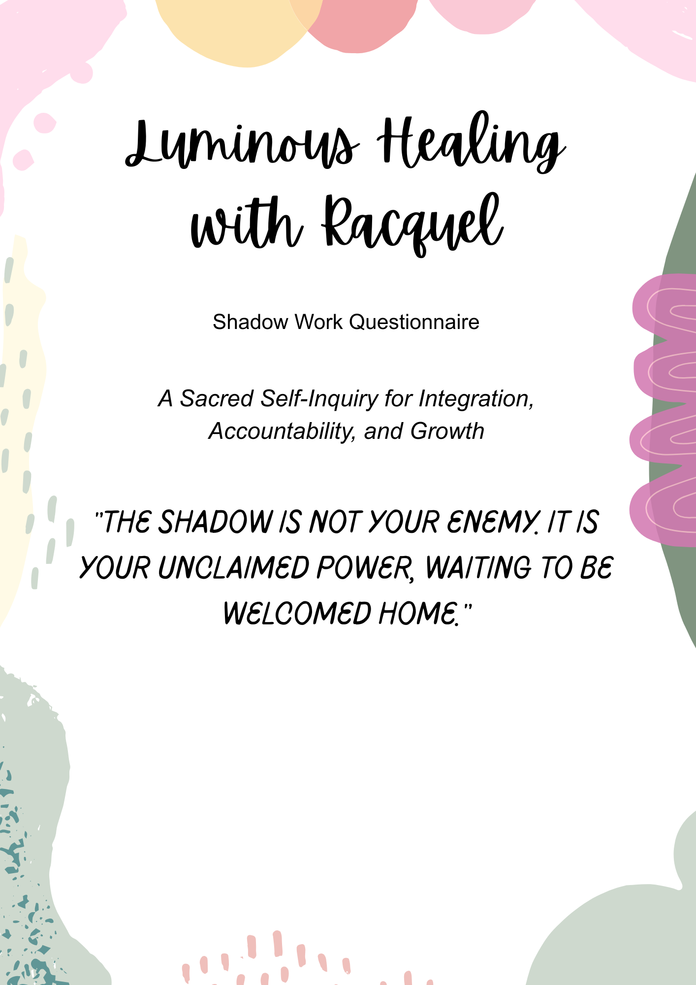 Luminous Healing with Racquel- Shadow Work Questionnaire